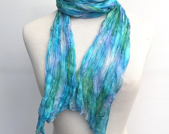 Blue crinkled silk scarf