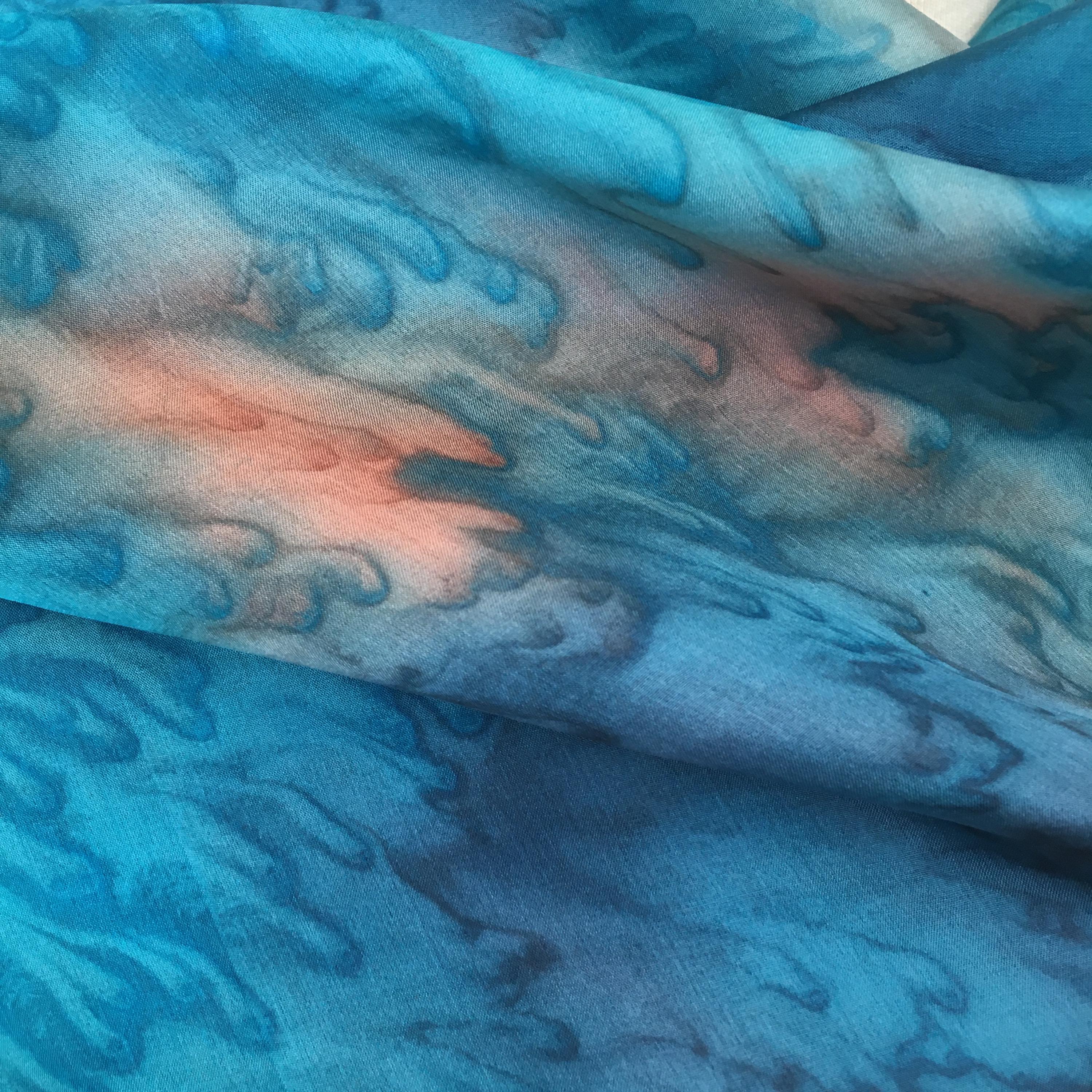 Hand-painted Square Silk Scarf in Mid Blue and in Burnt Hand-painted Square Silk Scarf in Mid Blue and in Burnt