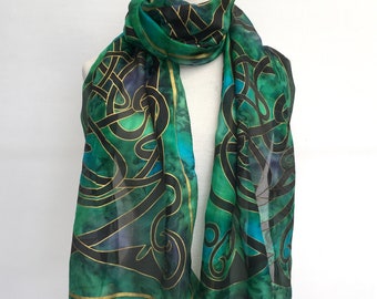 Celtic Silk Scarf in emerald green