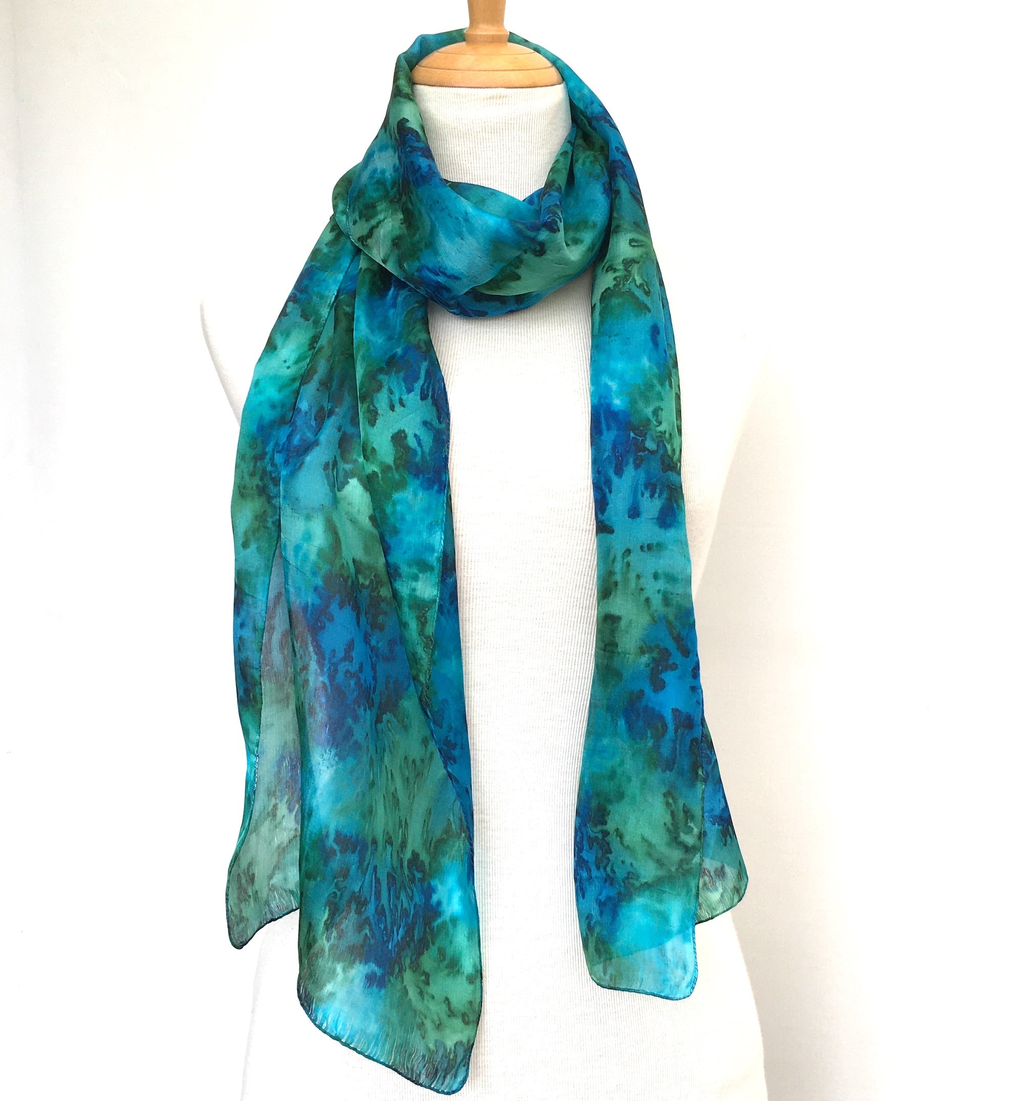 Foulard En Soie Véritable Thaïlande - Motif Paon Multicolore Vintage - Occasion