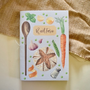 Ricettario illustrato / Quaderno per ricette A5 / Carta riciclata / Ricettario da scrivere / Libro di cucina / Rilegato a mano