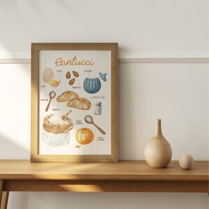 Receita ilustrada/cantucci/impressão/ilustrações gastronômicas/Toscana/comida toscana/italiana/culinária/aguarela/cartões postais