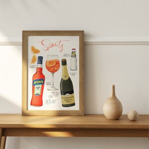 Geïllustreerd recept / print / cocktailillustraties / spritz / Italiaans drankje / Italië / aquarel / ansichtkaarten