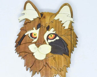 India House-Wooden Wall Hanging Sculpture/Cat Face /Teak/Pine Wood/ Home Decor/Gift/L-8 inch/ W-0.25 inch/H-10 inch