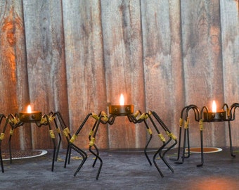 Halloween gift-Black Widow Spider Tealight Candle Holder & Halloween indoor Decor/ Large spider/ Ghost/ Coffin/ Witch on broomstick