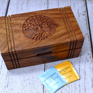 Holzteebox, Aufbewahrungsbox mit 6 Steckplätzen, Fächern, Kräuteraufbewahrung, Jubiläumsgeschenk - 10x6x4inc (für 80-84 Teebeutel)