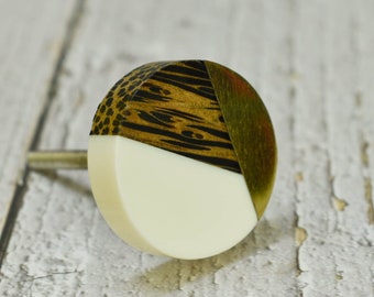 Resin Wood Brass Drawer Knobs: Unique Cabinet Pulls, Round Resin Knobs, Cabinet Drawer Pulls, Drawer Knobs, Cabinet Knobs and Pulls set of 6