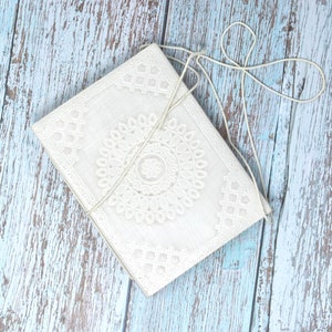 India House-Leather Journal Hand Made Embossed White Record Diary/Notebook With A Thread Closure/Beautiful Gift 7x5 inch image 2