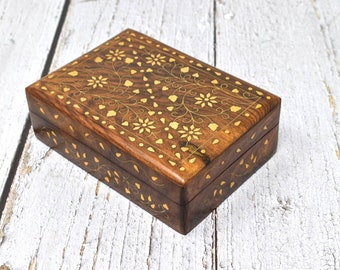 Decorative Wooden Box, Keepsake, Wooden Jewelry Box, Memory Box, Play Card Box, Tea Box, Decorative Trinket Jewellery Box Organiser