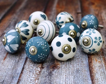 Ceramic Cabinet Drawer Pull /Knobs Hand Painted Pack of 10/12/20/25Grey & White /Use for Cupboard And Wardrobe Door