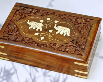 Wooden Box Keepsake Storage Multi Utility Elephant Hand Carved Box, Birthday gift