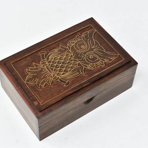 Indien Haus-Hand graviert eingelegte Messing Holzkiste Eule Andenken Schmuck Organizer & Lagerung - 6x4 Zoll