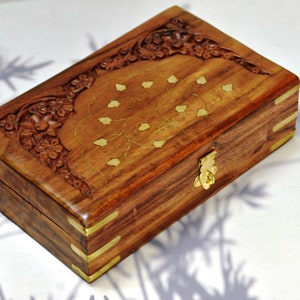 Caja de madera decorativa, recuerdo, joyero de madera, caja de memoria, caja de naipes, caja de té, organizador decorativo de la caja de joyería de baratijas- 8x5 in
