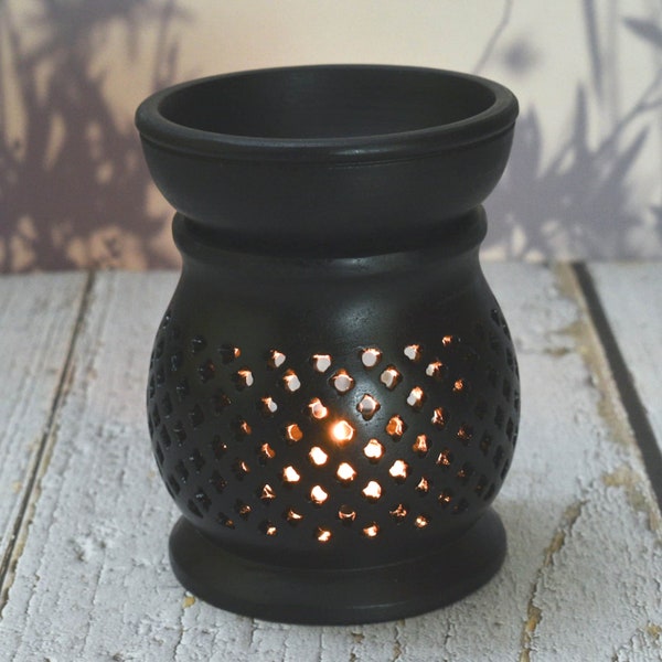India House-Oil Burner Aroma Diffuser|Soapstone Tea Light Holder|Hand Carved Jali work| 5 inch