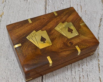 India House-Wooden Card Storage Box / Playing Card Storage/ Twin Card Storage/ Anniversary Housewarming Gifts Him Her/ Unique gift