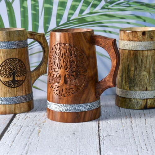 Wooden Beer Mugs With Tray Handmade Groomsmen Beer Mug Etsy
