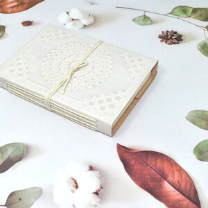 India House-Leather Journal Hand Made Embossed White Record Diary/Notebook With A Thread Closure/Beautiful Gift 7x5 inch image 1