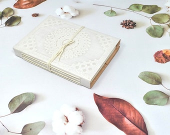 India House-Leather Journal Hand Made Embossed White Record Diary/Notebook With A Thread Closure/Beautiful Gift- 7x5 inch