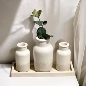 Hand-Cast Jesmonite Vase and Tray Set: Neutral Minimalist Decor