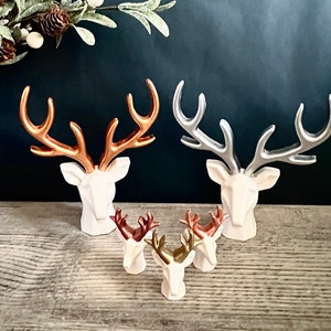 Reindeer ornament, stag head, Christmas ornament, minimalist Christmas decor, modern holiday, scandi Christmas, stag hanger, metallic accent