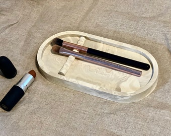Portabrochas de maquillaje de Jesmonite jaspeado: soporte para herramientas de uñas, decoración de salón