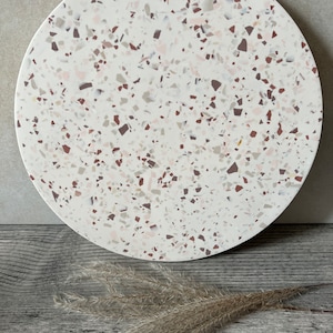 Handmade Terrazzo Tray: Large Round Jesmonite Candle Plate