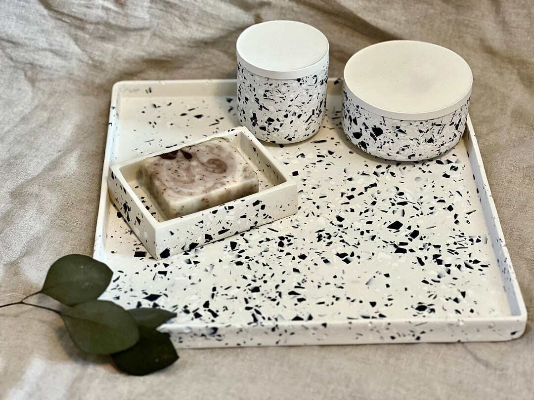 Terrazzo Bathroom Accessories, Concrete Bathroom Storage, Housewarming