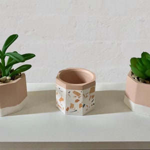 Handmade Mini Hexagon Planter Set: Terrazzo Eco Resin Pots