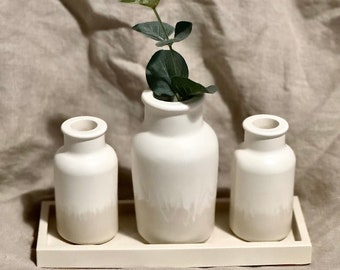 Neutral vase set, minimal homeware, concrete decor, stone vase, dried flowers, decorative tray set, gift set, minimalist bottle, bud, stem