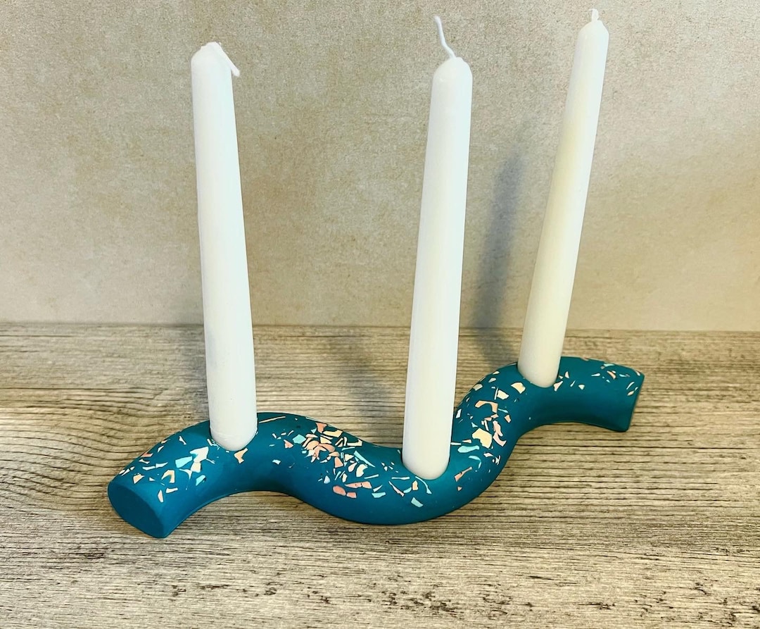 Squiggle Candle Holder Jesmonite Candlestick Scandi Etsy