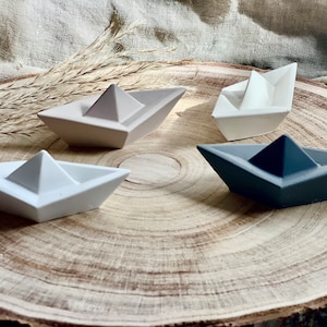 Origami boat ornament, paper boat, concrete paperweight, Japanese figurine, mini decoration, shelf decor, desk ornament, origami gift, cute
