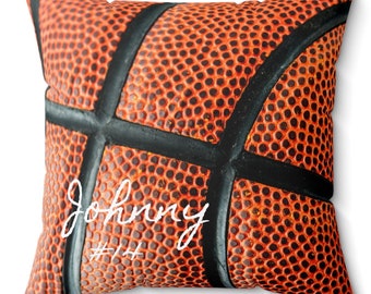 Personalized Basketball Pillow with Name & Number | Custom Sports Gift for Basketball Fans | Realistic Basketball Design Throw Pillow