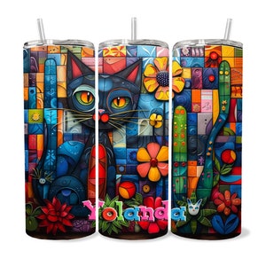 Personalisierter Katzenbecher 20 Unzen dünn, Deckel & Strohhalm - Schönes individuelles Geschenk mit Namen von Katzenliebhaber, Katzenmutter, Katzenvater, heiß, kalt, Kunst in Museumsqualität