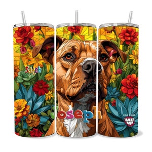 Personalizado Pit Bull 20oz Frenchie Tumbler Metal Straw - Regalo personalizado para amante de los perros, mamá perro, papá perro, arte pitbull de calidad del museo