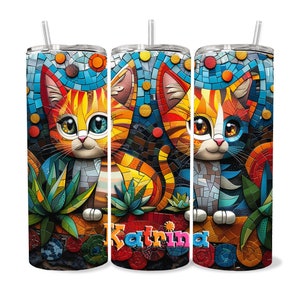 Personalisierter Katzenbecher 20 Unzen dünn, Deckel & Strohhalm - Schönes individuelles Geschenk mit Namen von Katzenliebhaber, Katzenmutter, Katzenvater, heiß, kalt, Kunst in Museumsqualität