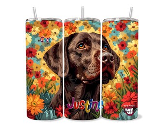 Personalized Chocolate Labrador 20oz Skinny Lab Tumbler with w/ Straw -Custom gift for Dog Lover, Dog Mom, Dog Dad, Chocolate Lab Art