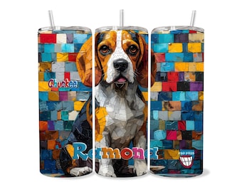 Personalized Beagle 20oz Skinny Tumbler and Metal Straw - Custom Gift for Beagle Dog Lover, Dog Mom, Dog Dad, Hot & Cold, Museum Quality Art