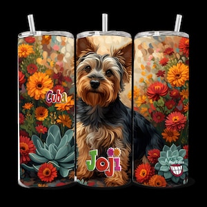Personalized Yorkie 20oz Skinny Tumbler aka Yorkshire Terrier  - Custom Gift for Dog Lover, Dog Mom, Dog Dad, Hot & Cold, Museum Quality Art