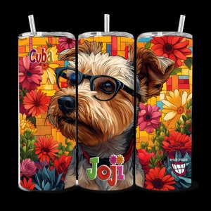 Personalized Yorkie 20oz Skinny Tumbler aka Yorkshire Terrier  - Custom Gift for Dog Lover, Dog Mom, Dog Dad, Hot & Cold, Museum Quality Art