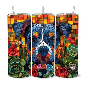 Personalizado Pit Bull 20oz Frenchie Tumbler Metal Straw - Regalo personalizado para amante de los perros, mamá perro, papá perro, arte pitbull de calidad del museo