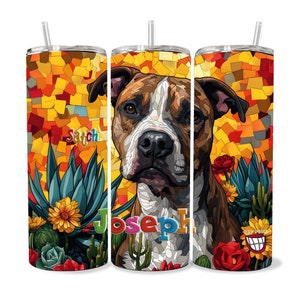 Personalizado Pit Bull 20oz Frenchie Tumbler Metal Straw - Regalo personalizado para amante de los perros, mamá perro, papá perro, arte pitbull de calidad del museo