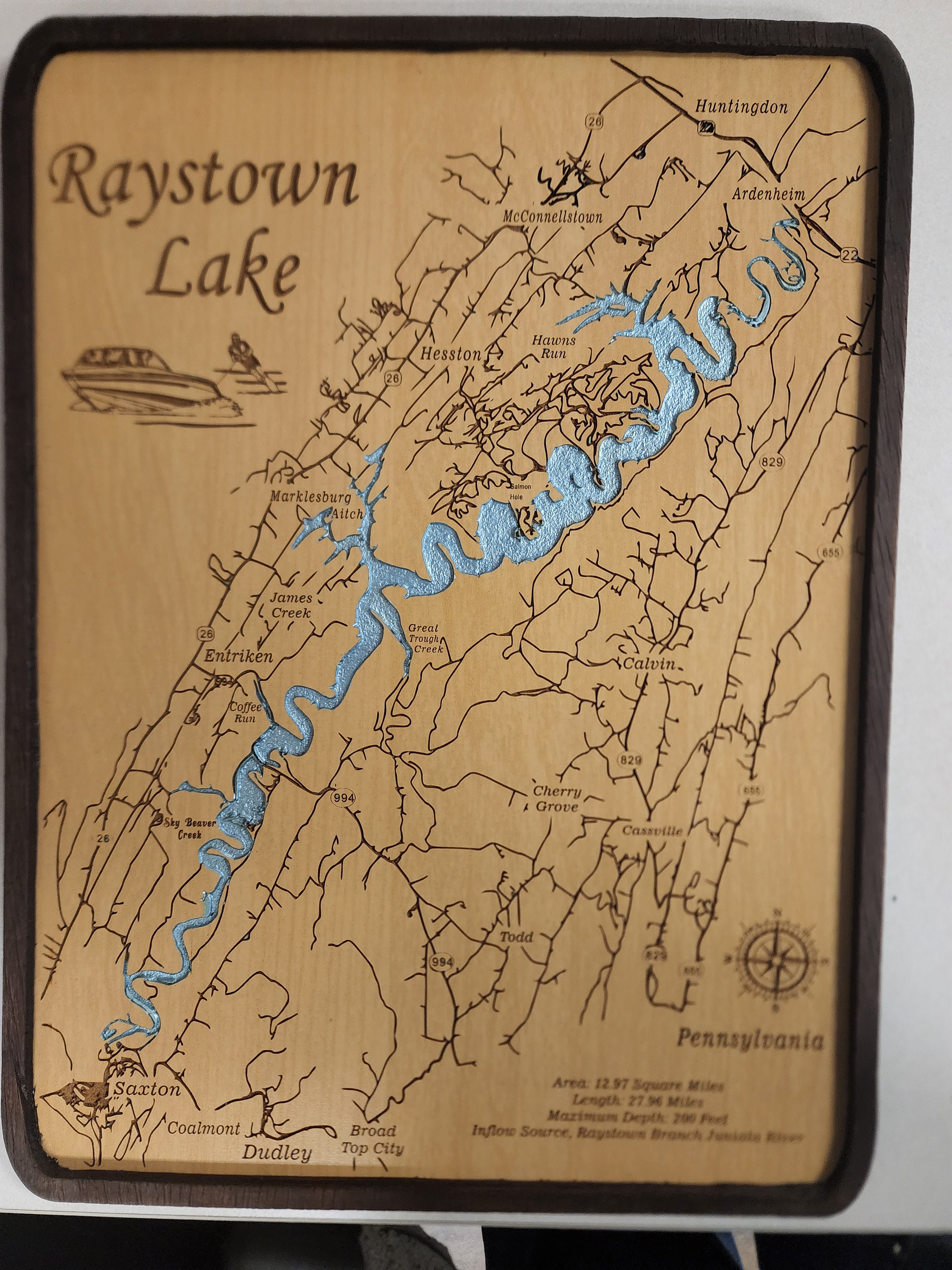 Engraved Raystown Lake Map 