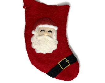 Felted Santa Christmas Stocking // Present // Gift // Stocking // Wool // Red Stocking for Xmas // Xmas decoration // Chimney