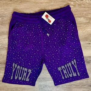 Purple Urkel Custom Rhinestone Shorts - &quot;Diamond in the Rough&quot; Streetwear by Yourz Truly | Hand-Placed Bling