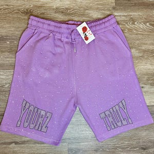 Lavender Lilac Custom Rhinestone Shorts - &quot;Diamond in the Rough&quot; Streetwear by Yourz Truly | Hand-Placed Bling