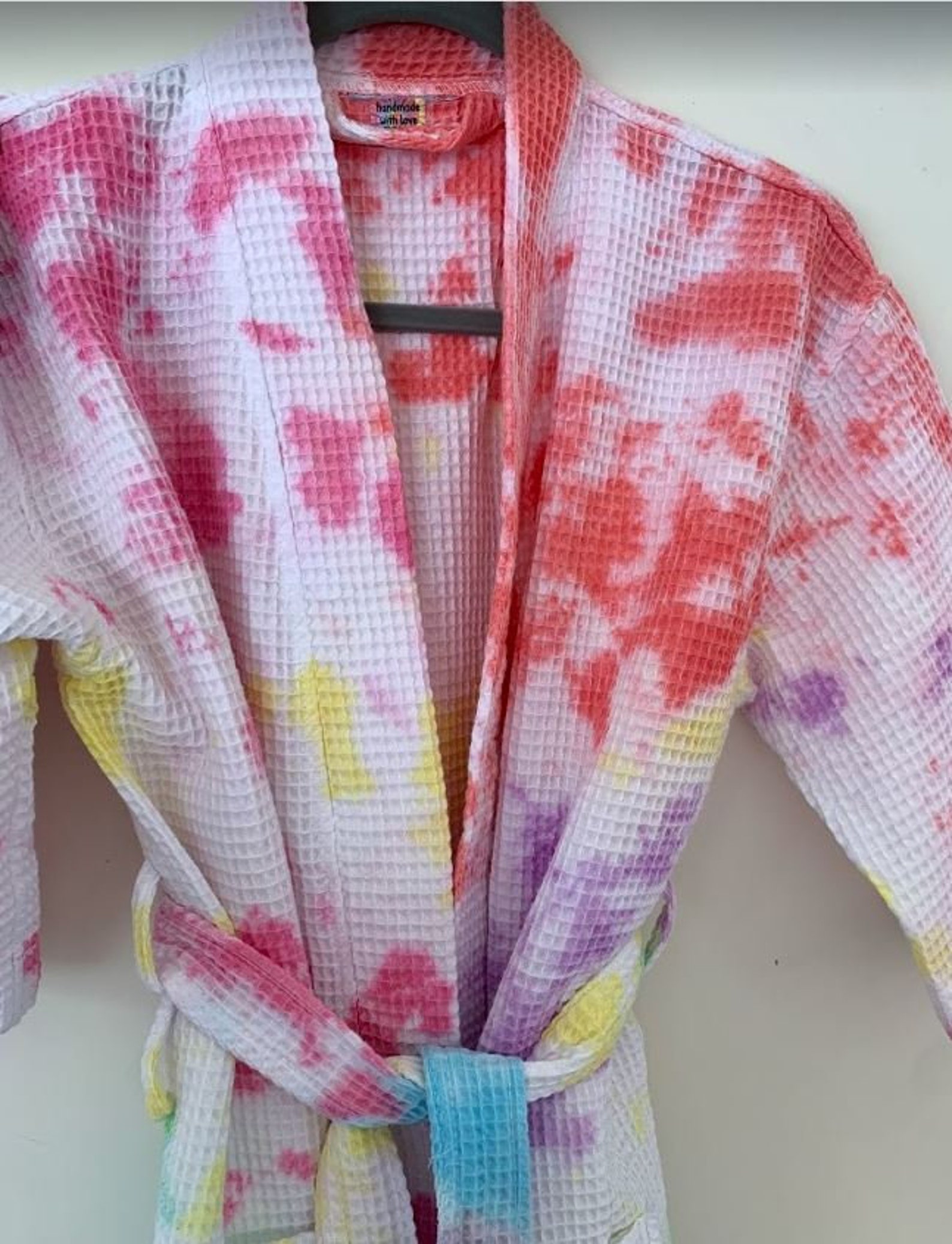 Rainbow Robe Tie Dye Women's 3/4 Waffle Robe Made to Etsy