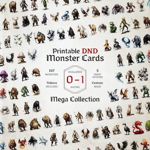 D&D Monster Cards, Challenge 0 to 1, Mega Collection, Tokens, Foldable Board Cards, Easy Digital Download, Monster Manual, Stat blocks