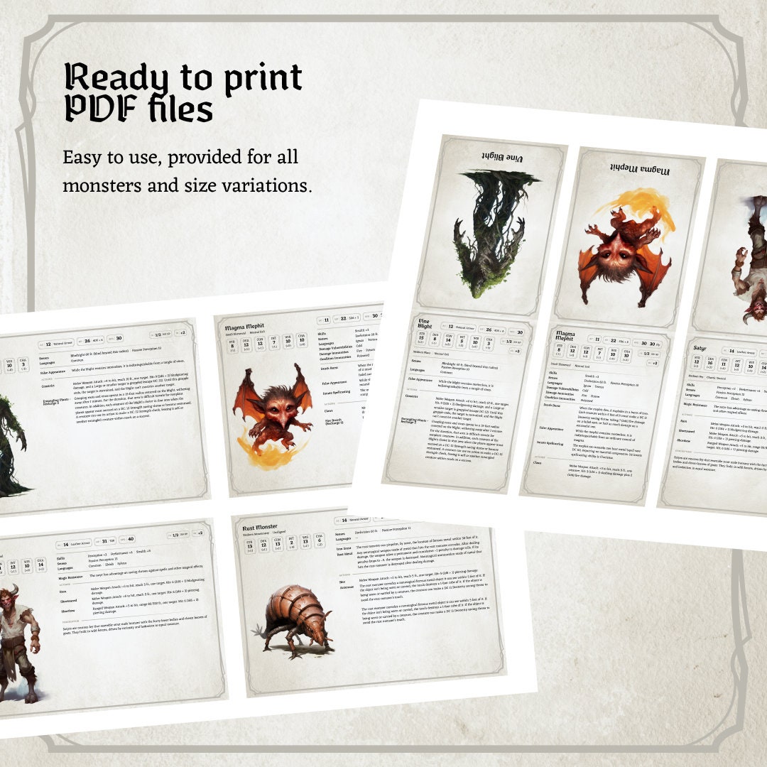 D&amp;D Monster Cards, Challenge 1/2, Tokens, Foldable Board Cards, Custom ...