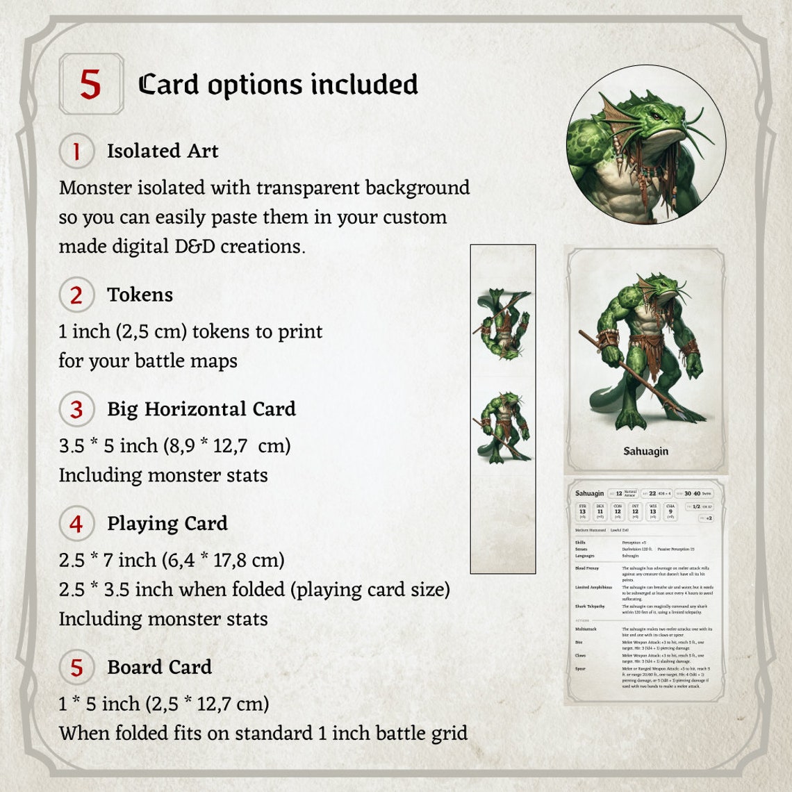 D&amp;D Monster Cards, Challenge 1/2, Tokens, Foldable Board Cards, Custom ...