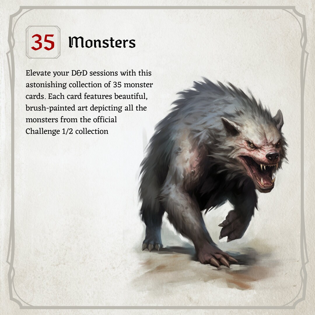 D&amp;D Monster Cards, Challenge 1/2, Tokens, Foldable Board Cards, Custom ...
